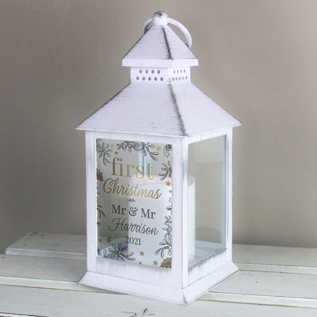 Personalised First Christmas White Lantern: 3 - LED Lighting By Gift Moments
