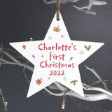 Personalised First Christmas Wooden Star Decoration: 2 - Christmas Decorations By Gift Moments