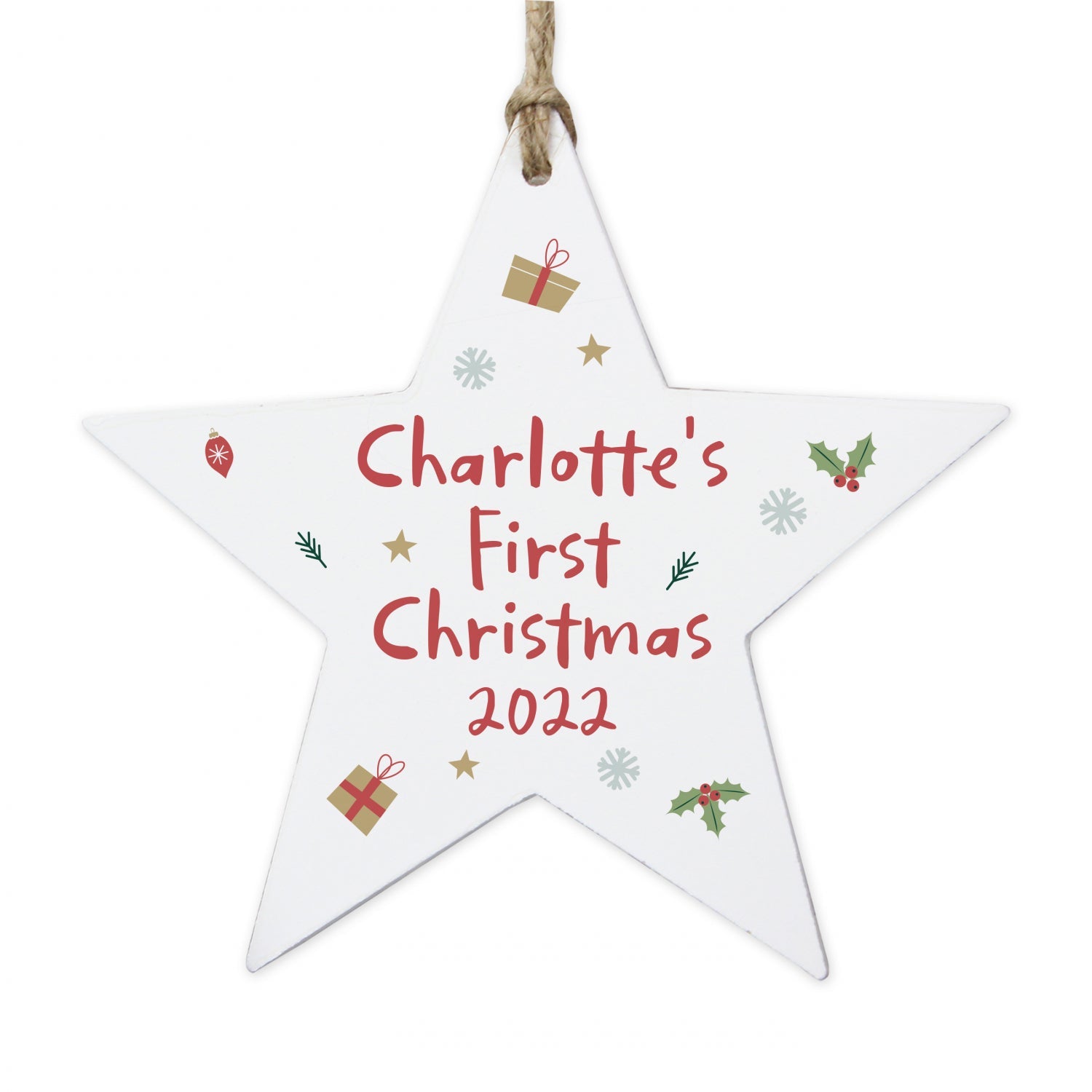 Personalised First Christmas Wooden Star Decoration: 4 - Christmas Decorations By Gift Moments