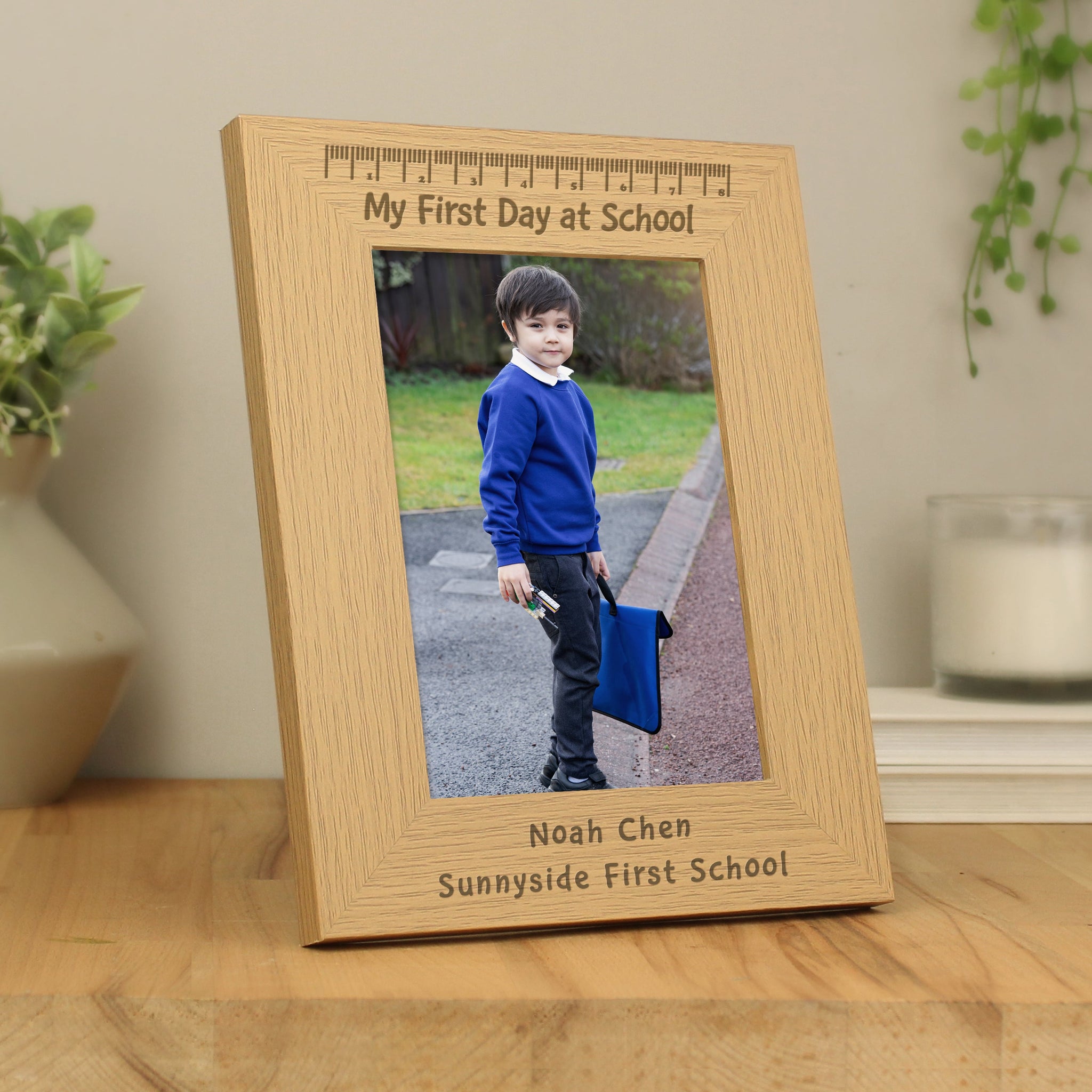 Personalised My First Day at School 5x7 Oak Finish Photo Frame: 1 - Photo Frames By Gift Moments