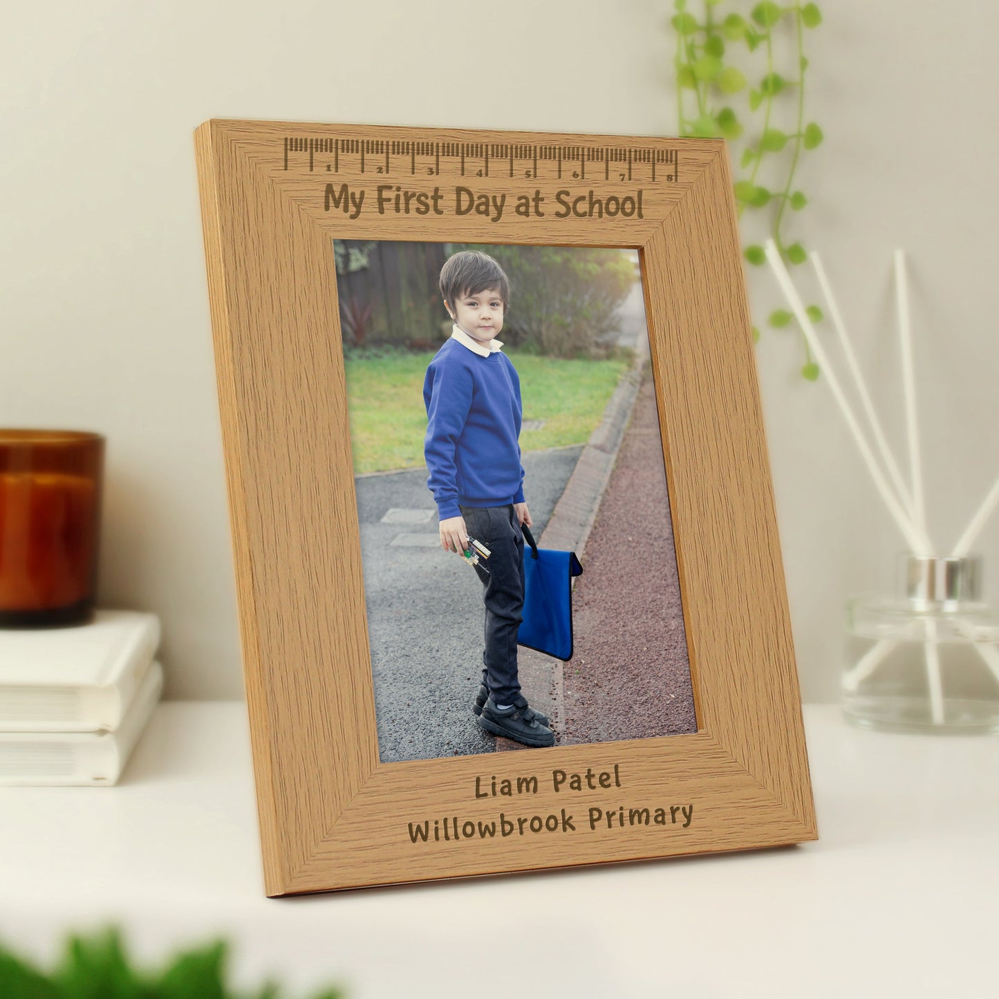 Personalised My First Day at School 5x7 Oak Finish Photo Frame: 3 - Photo Frames By Gift Moments