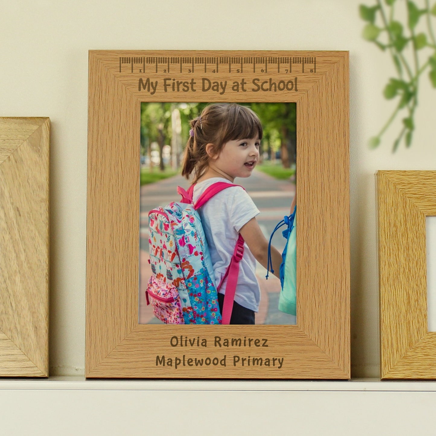 Personalised My First Day at School 5x7 Oak Finish Photo Frame: 2 - Photo Frames By Gift Moments