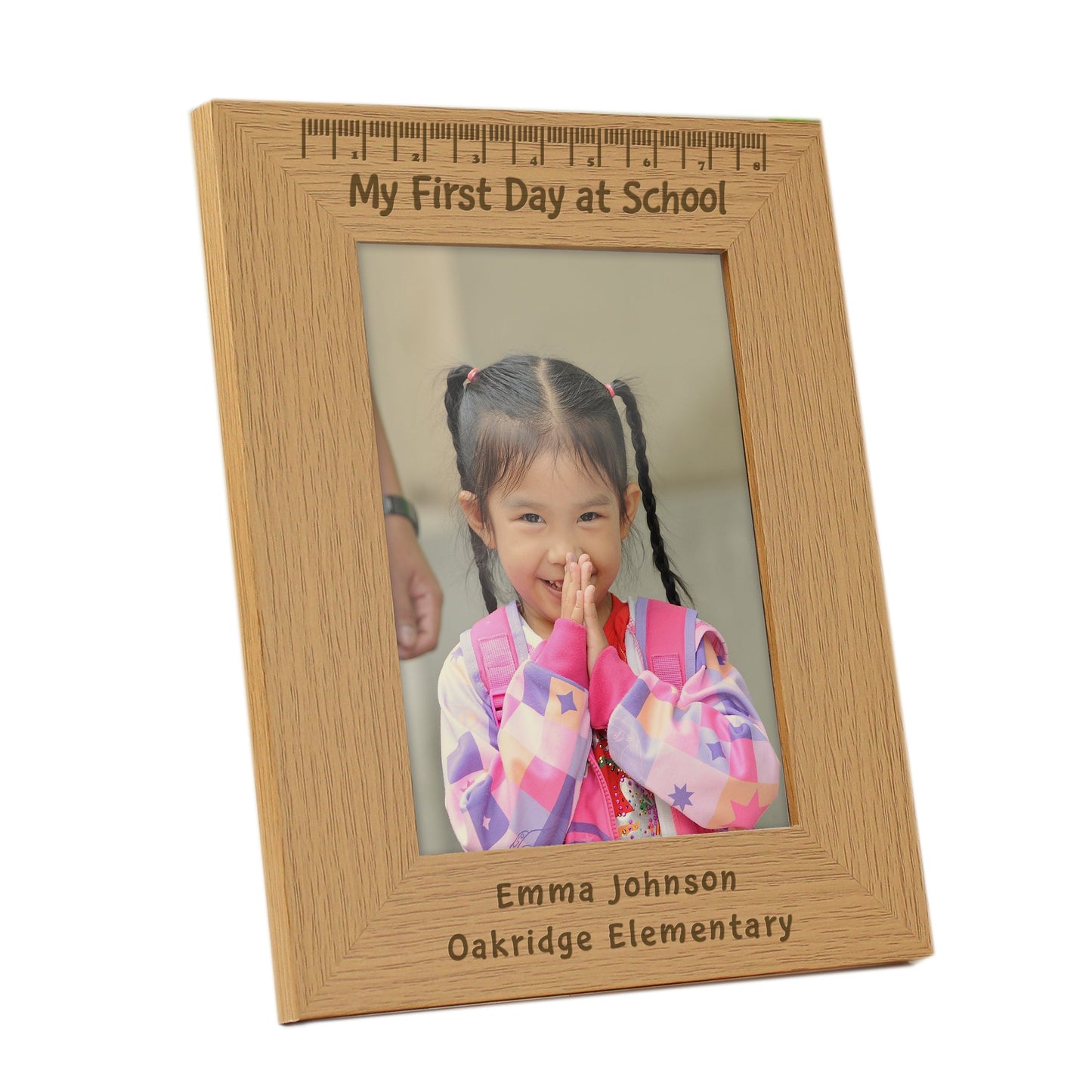 Personalised My First Day at School 5x7 Oak Finish Photo Frame: 4 - Photo Frames By Gift Moments