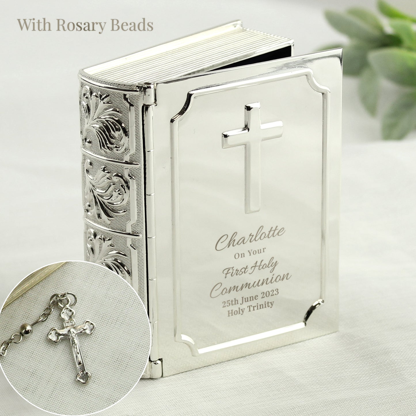 Personalised First Holy Communion Bible Trinket Box with Rosary Beads: 5 - Trinket Boxes By Gift Moments