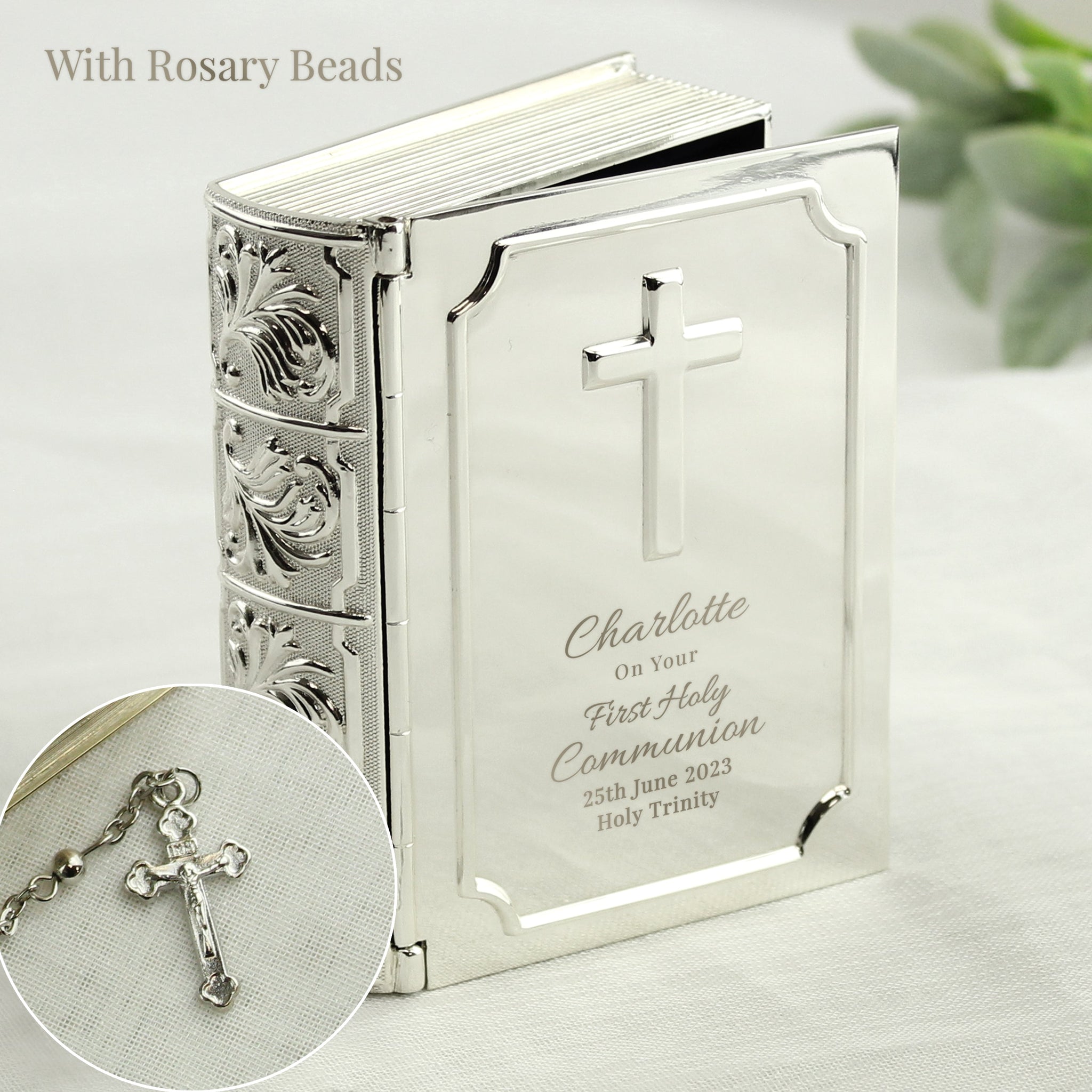 Personalised First Holy Communion Bible Trinket Box with Rosary Beads: 5 - Trinket Boxes By Gift Moments