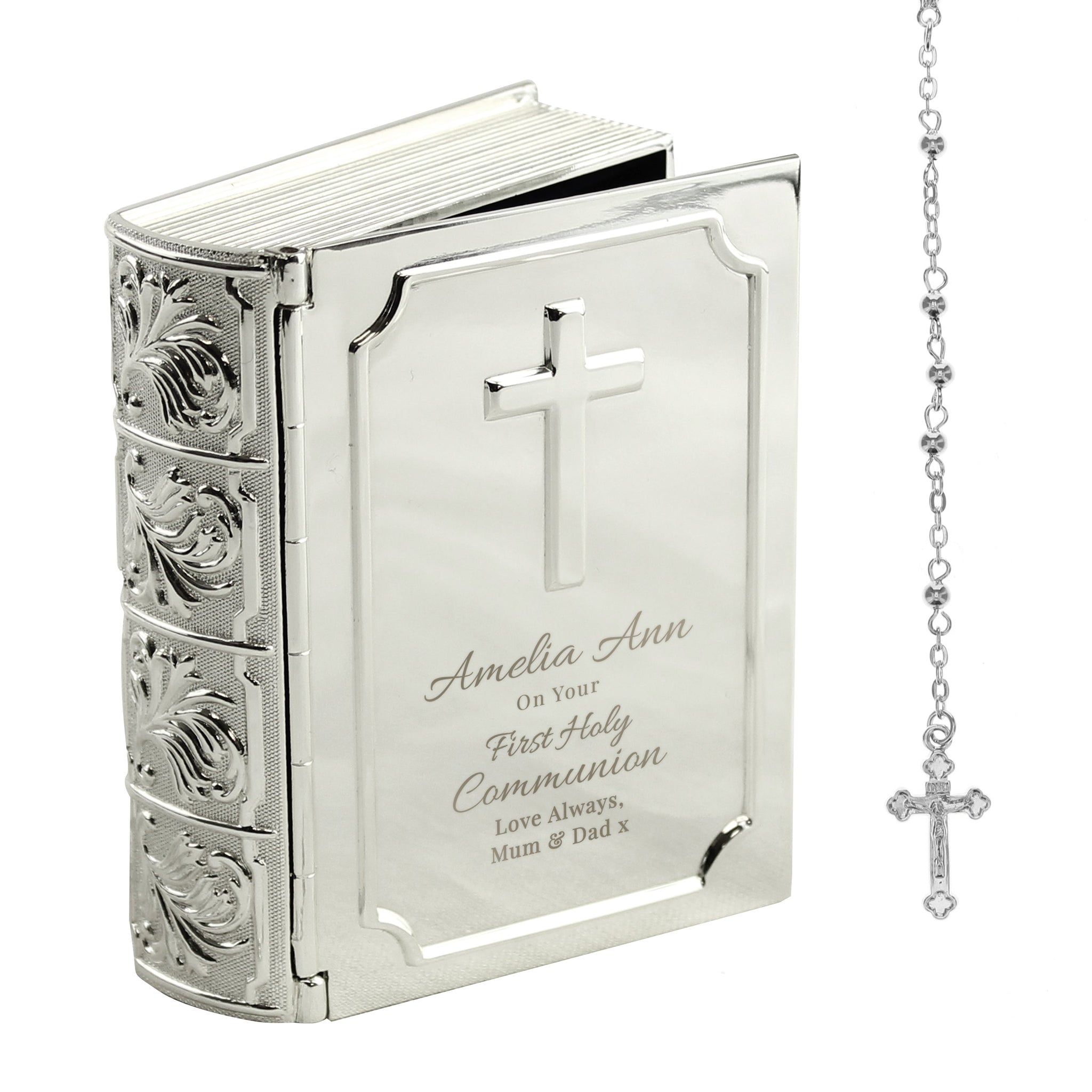 Personalised First Holy Communion Bible Trinket Box with Rosary Beads: 4 - Trinket Boxes By Gift Moments
