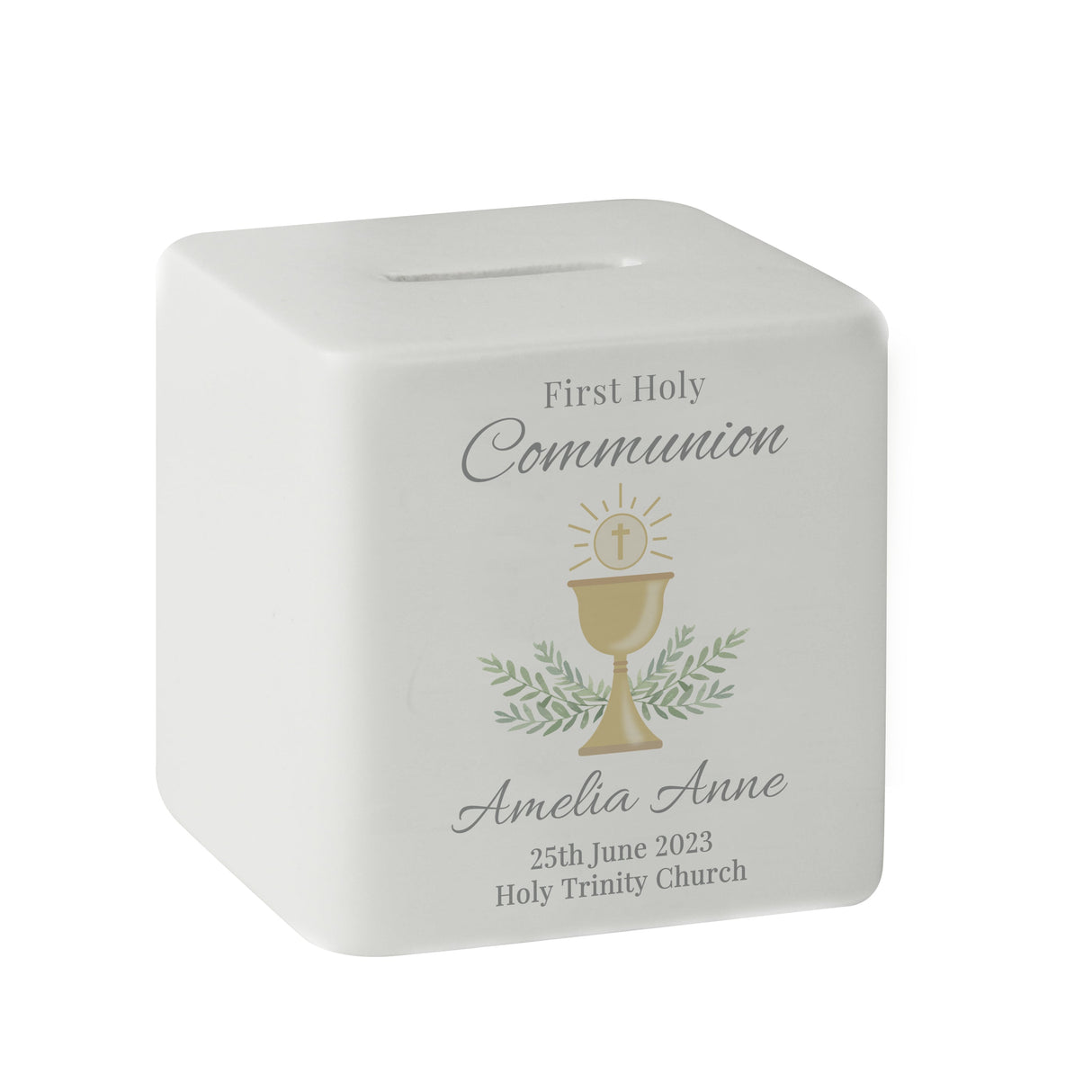 Personalised First Holy Communion Ceramic Square Money Box: 5 - Money Boxes By Gift Moments