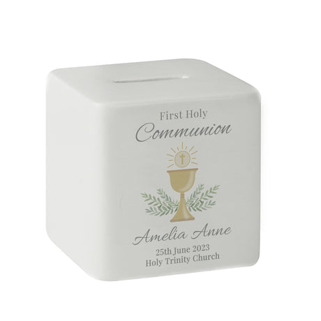 Personalised First Holy Communion Ceramic Square Money Box: 5 - Money Boxes By Gift Moments