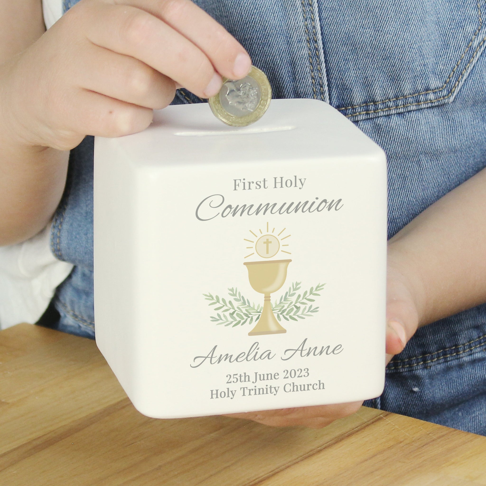 Personalised First Holy Communion Ceramic Square Money Box: 4 - Money Boxes By Gift Moments