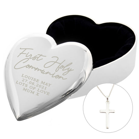Personalised First Holy Communion Heart Trinket Box & Cross Necklace Set: 2 - Necklaces By Gift Moments