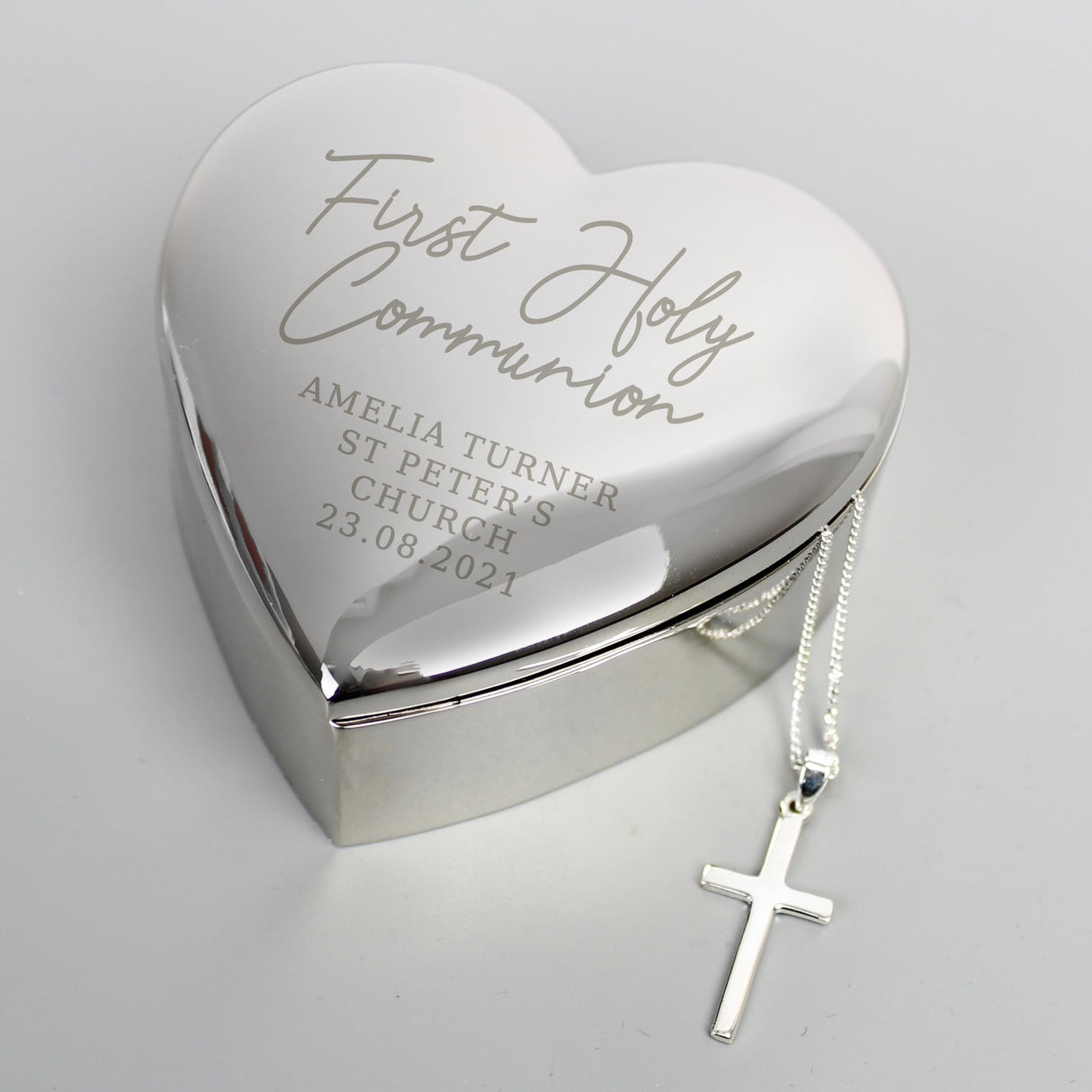 Personalised First Holy Communion Heart Trinket Box & Cross Necklace Set: 3 - Necklaces By Gift Moments