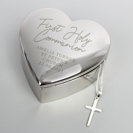 Personalised First Holy Communion Heart Trinket Box & Cross Necklace Set: 3 - Necklaces By Gift Moments