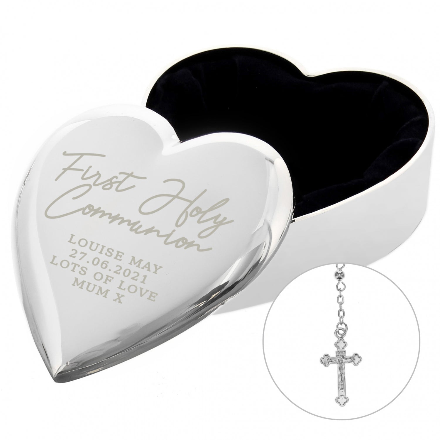 Personalised First Holy Communion Rosary Beads and Cross Heart Trinket Box - Shop Trinket Boxes At Gift Moments - 3
