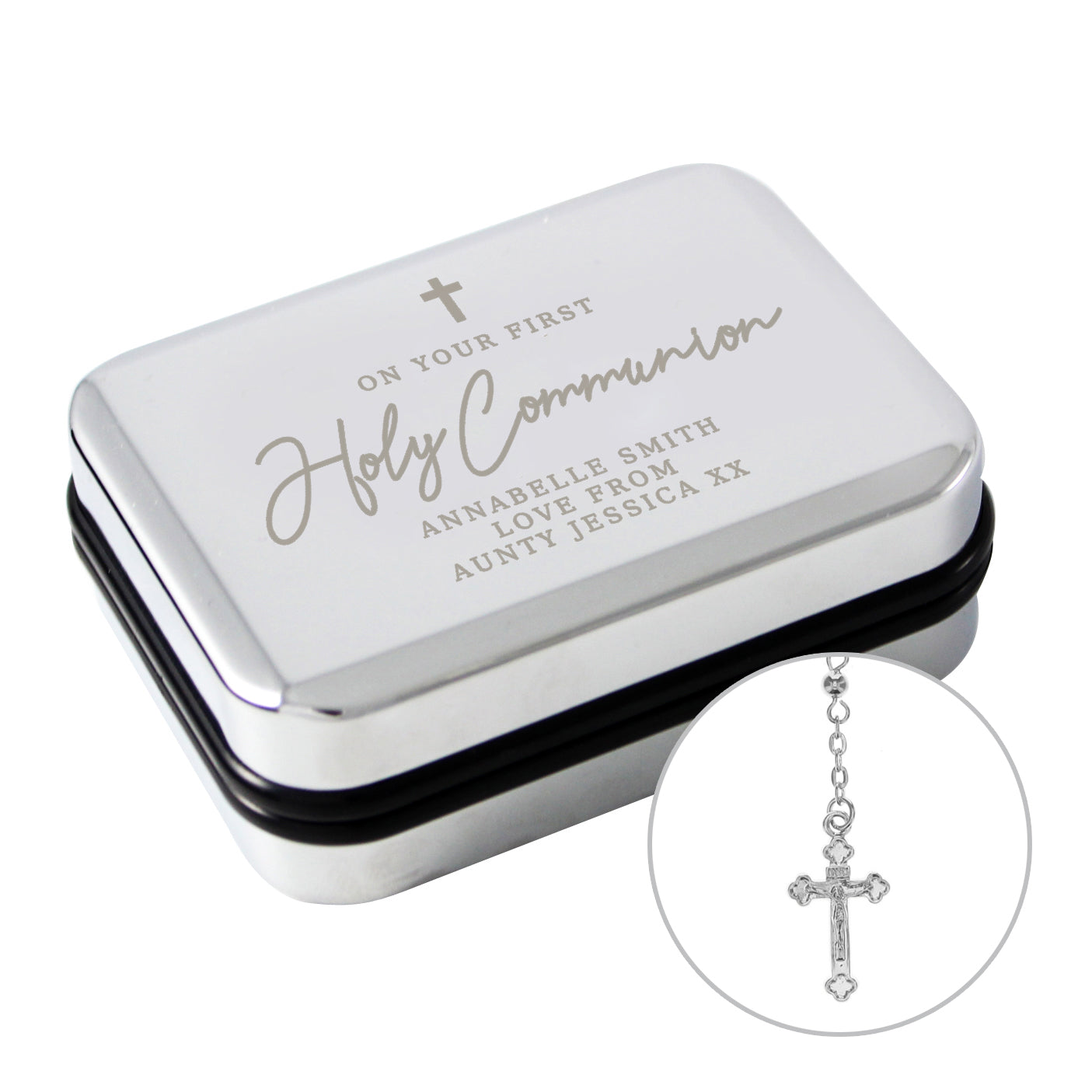 Personalised First Holy Communion Rosary Beads and Cross Trinket Box: 3 - Necklaces By Gift Moments