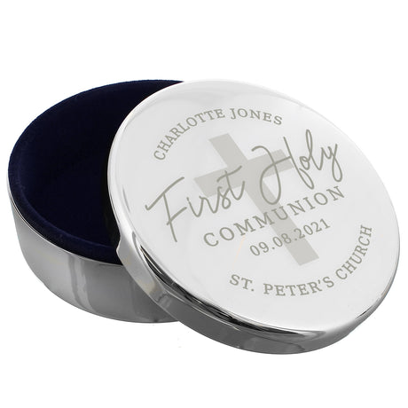 Personalised First Holy Communion Round Trinket Box: 2 - Trinket Boxes By Gift Moments