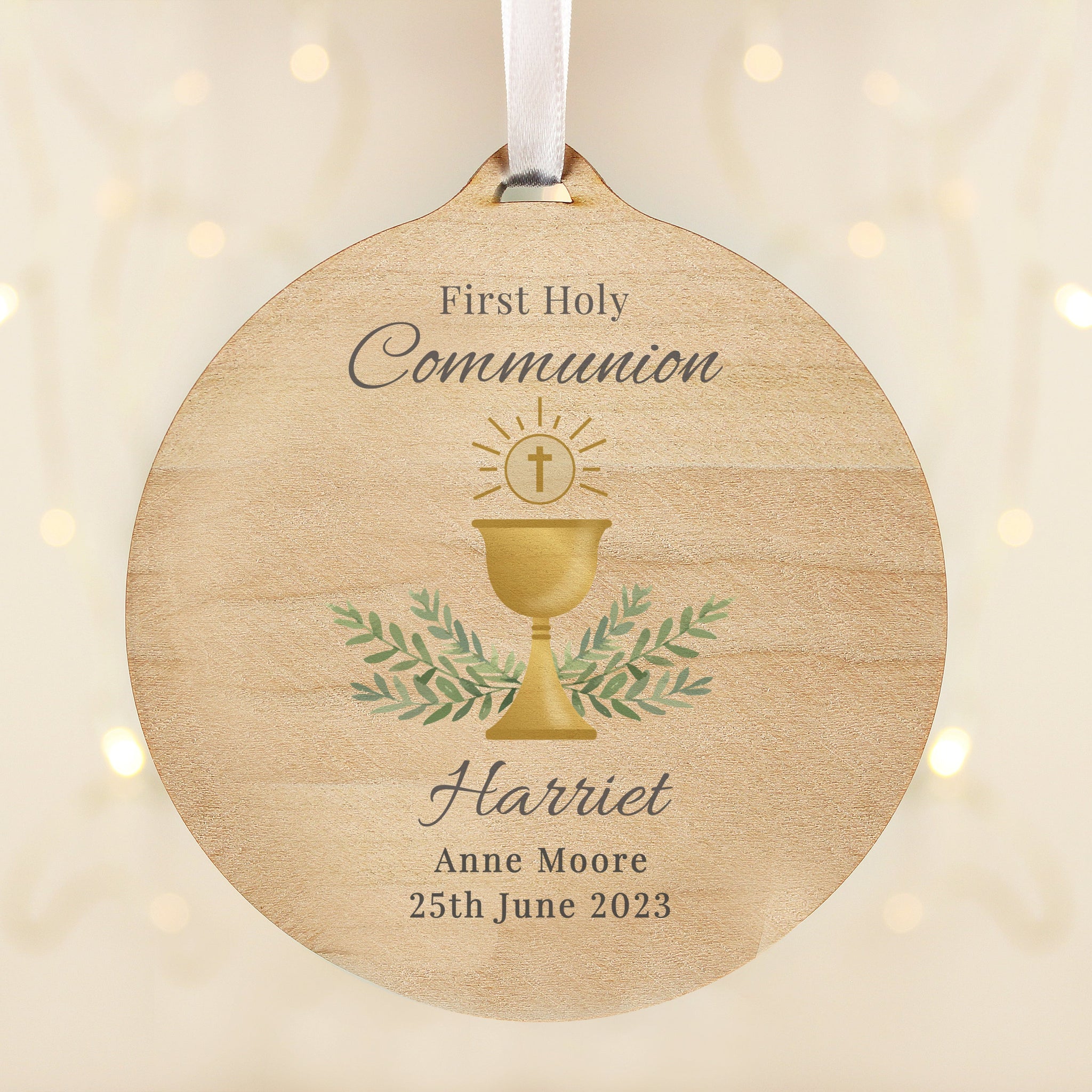 Personalised First Holy Communion Round Wooden Decoration: 2 - Decorations By Gift Moments