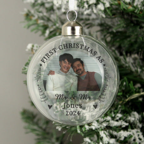 Personalised First Married Christmas Photo Glass Bauble: 3 - Christmas Baubles By Gift Moments