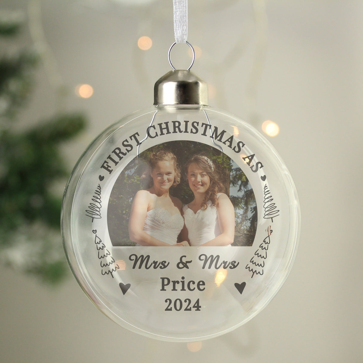 Personalised First Married Christmas Photo Glass Bauble: 4 - Christmas Baubles By Gift Moments