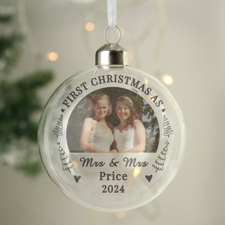 Personalised First Married Christmas Photo Glass Bauble: 4 - Christmas Baubles By Gift Moments