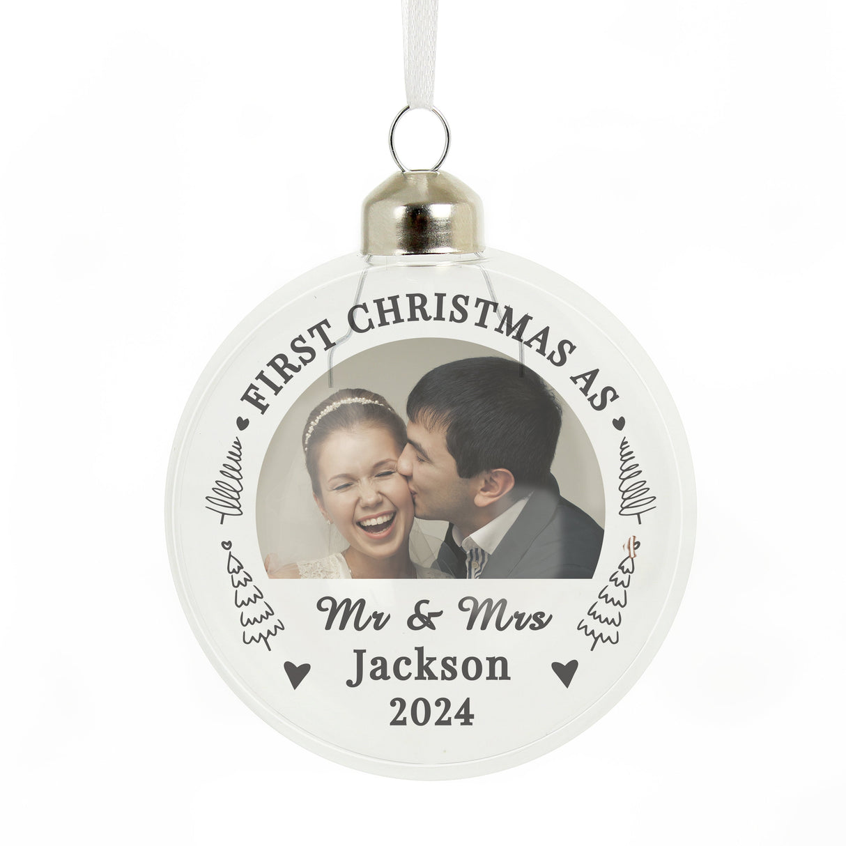 Personalised First Married Christmas Photo Glass Bauble: 5 - Christmas Baubles By Gift Moments