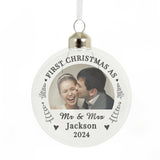 Personalised First Married Christmas Photo Glass Bauble: 5 - Christmas Baubles By Gift Moments