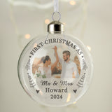 Personalised First Married Christmas Photo Glass Bauble: 2 - Christmas Baubles By Gift Moments