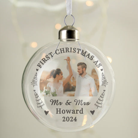 Personalised First Married Christmas Photo Glass Bauble: 2 - Christmas Baubles By Gift Moments