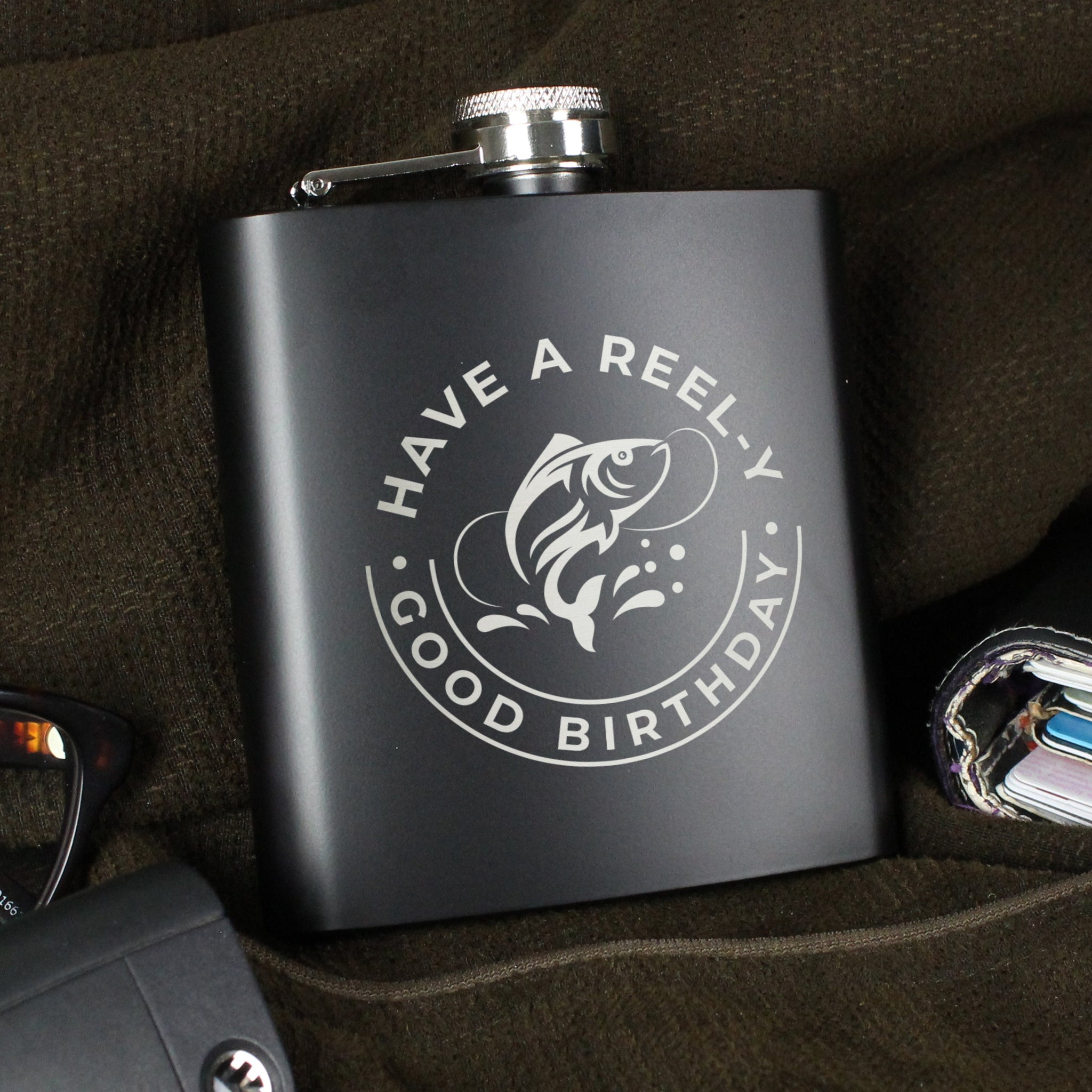 Personalised Fishing Black Hip Flask: 6 - Hip Flasks By Gift Moments