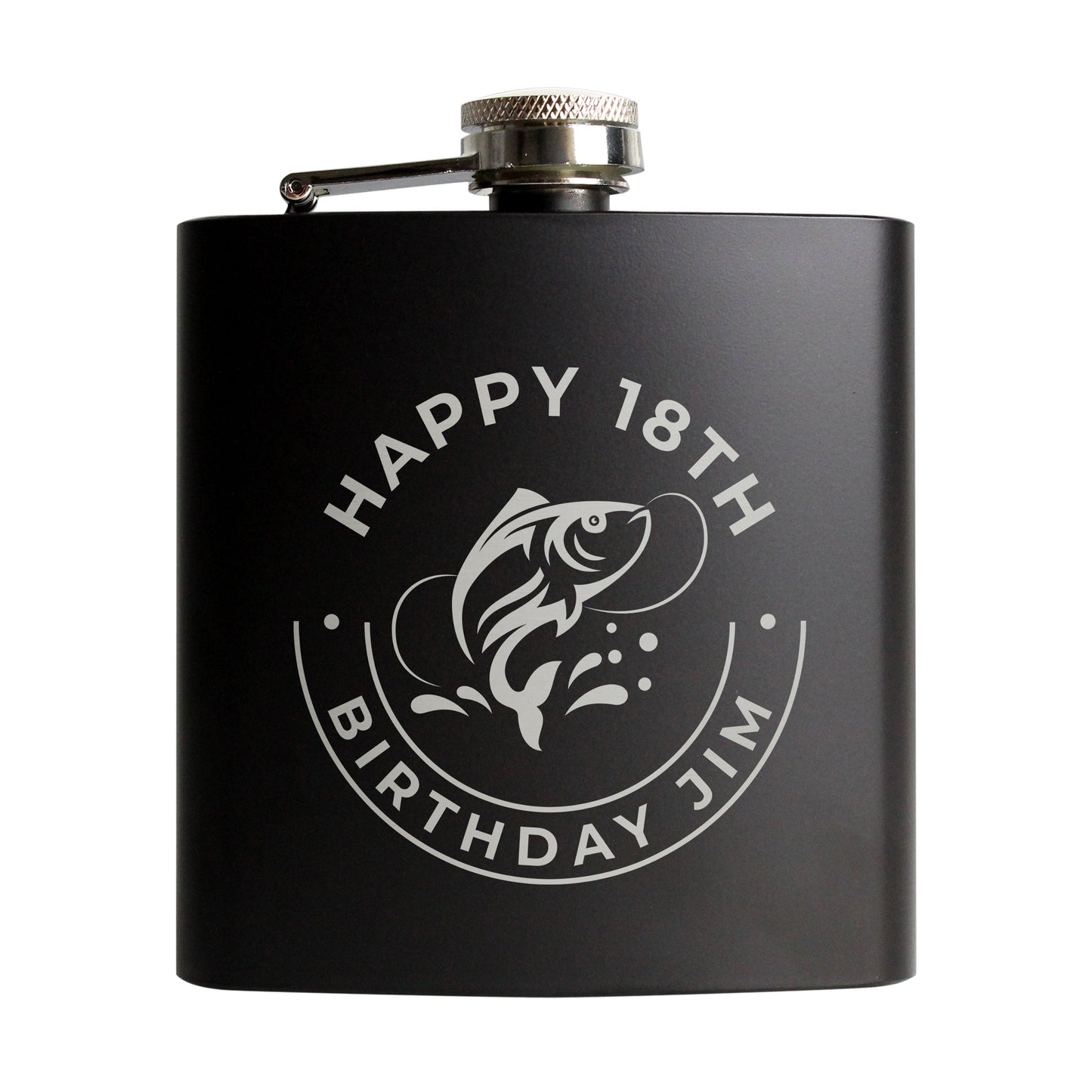 Personalised Fishing Black Hip Flask: 5 - Hip Flasks By Gift Moments