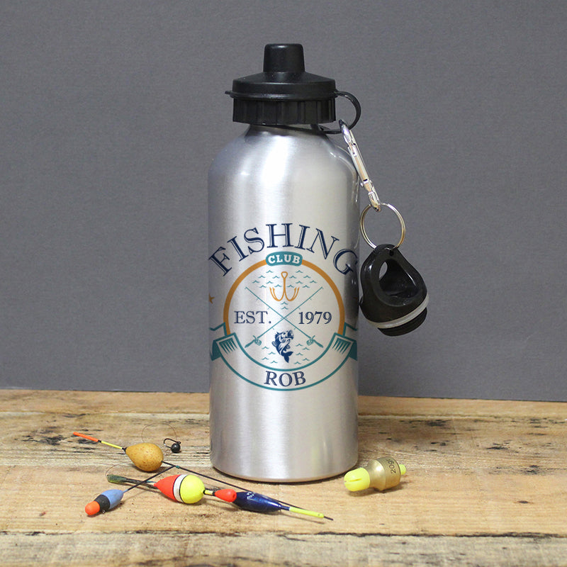 Personalised Fishing Club Silver Drinks Bottle: 1 - Water Bottles By Gift Moments