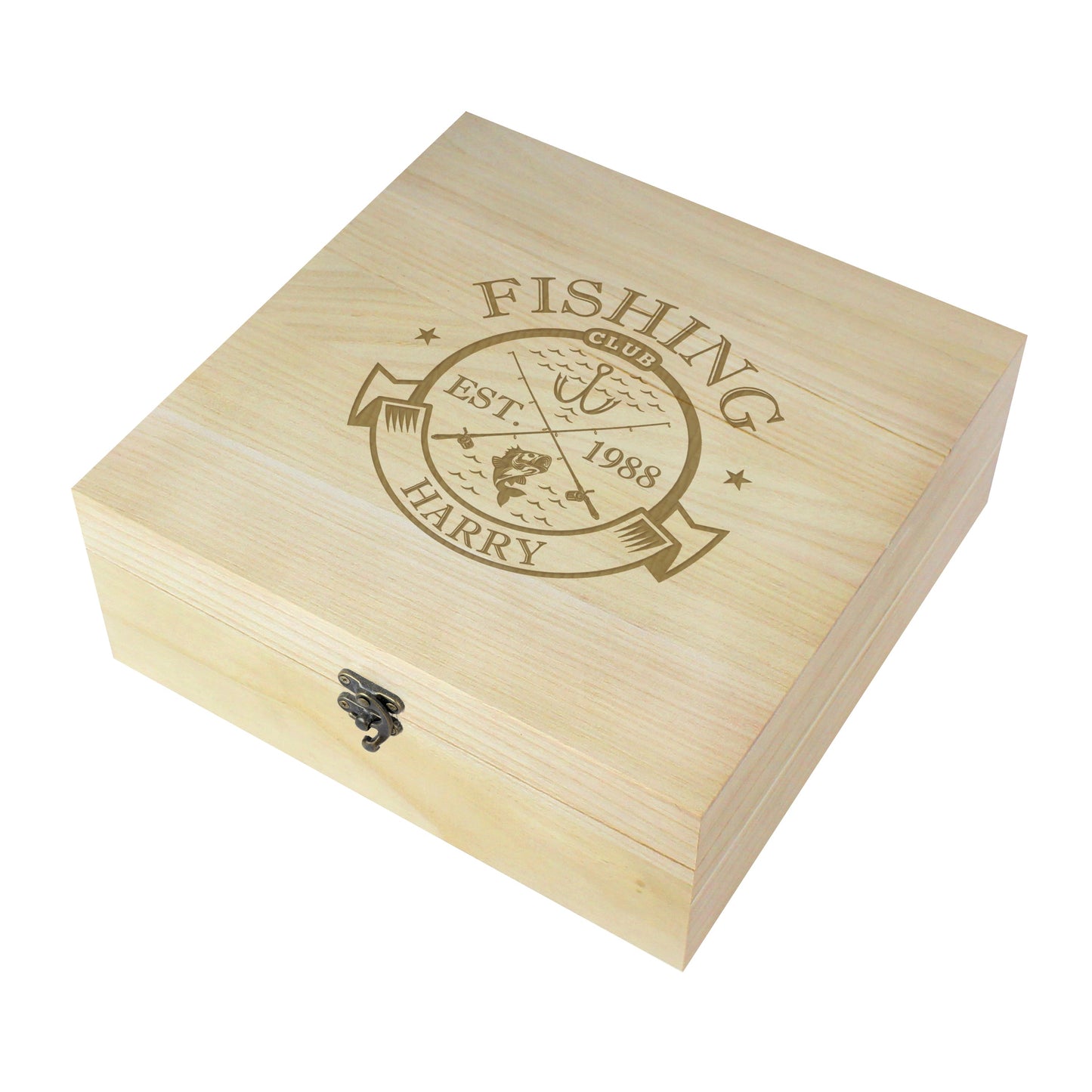 Personalised Fishing Club Wooden Keepsake Box: 3 - Keepsake Boxes By Gift Moments