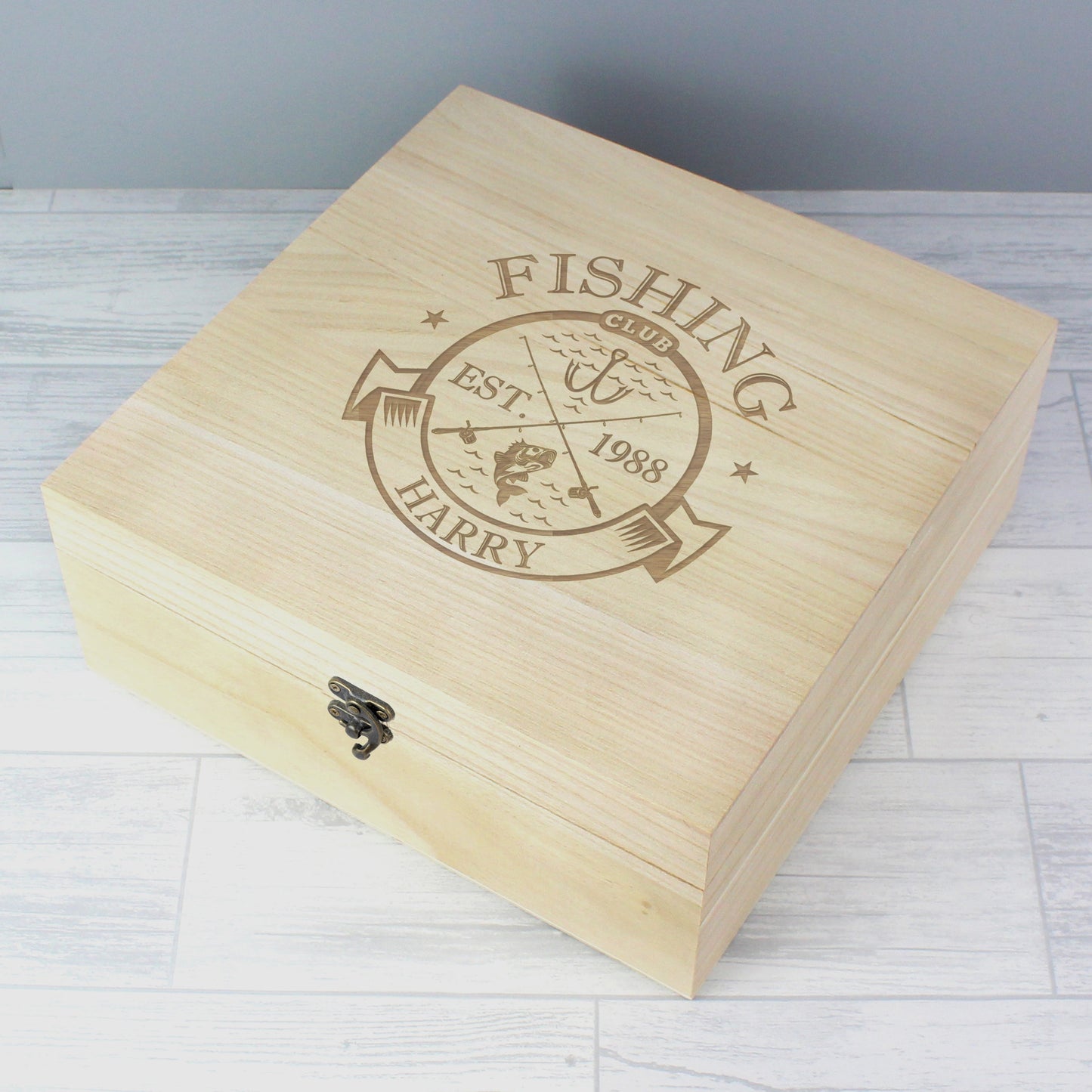 Personalised Fishing Club Wooden Keepsake Box: 4 - Keepsake Boxes By Gift Moments
