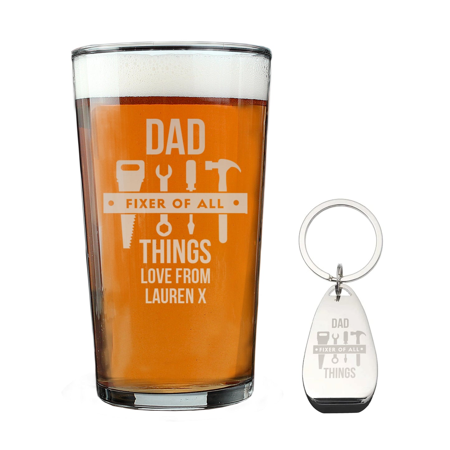 Personalised Fixer of All Things Pint Glass & Bottle Opener: 5 - Beer Glasses By Gift Moments