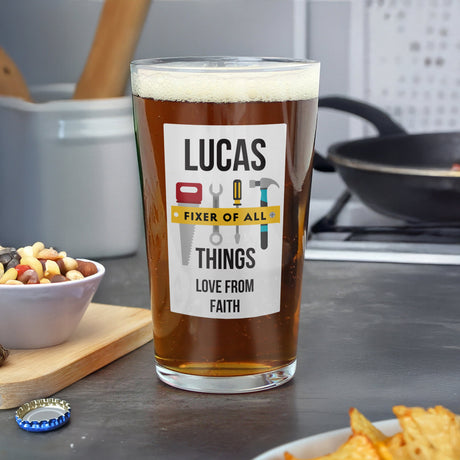 Personalised Fixer Of All Things Printed Beer Glass: 4 - Beer Glasses By Gift Moments