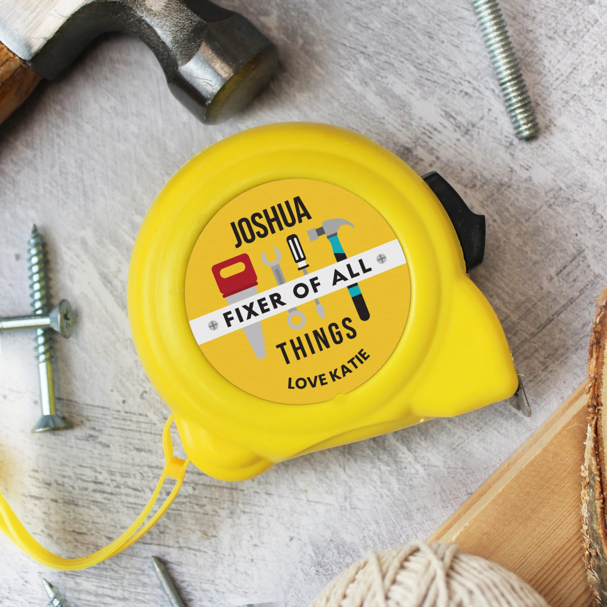 Personalised Fixer of All Things Tape Measure: 4 - Tools & Storage By Gift Moments