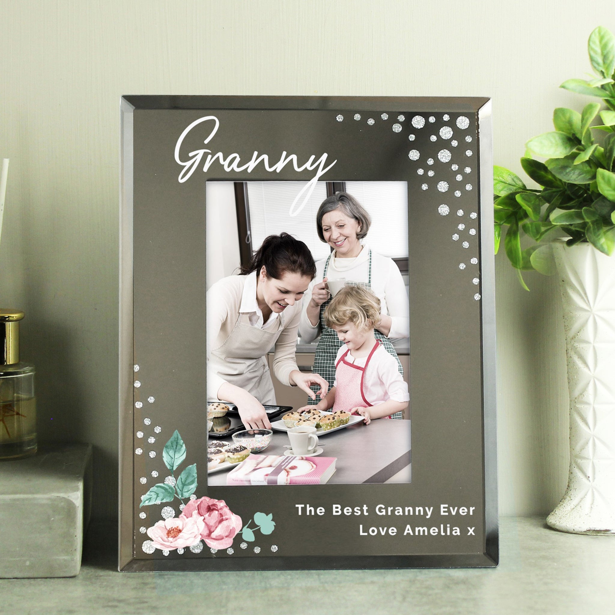Personalised Floral 6x4 Diamante Glass Photo Frame: 4 - Photo Frames By Gift Moments