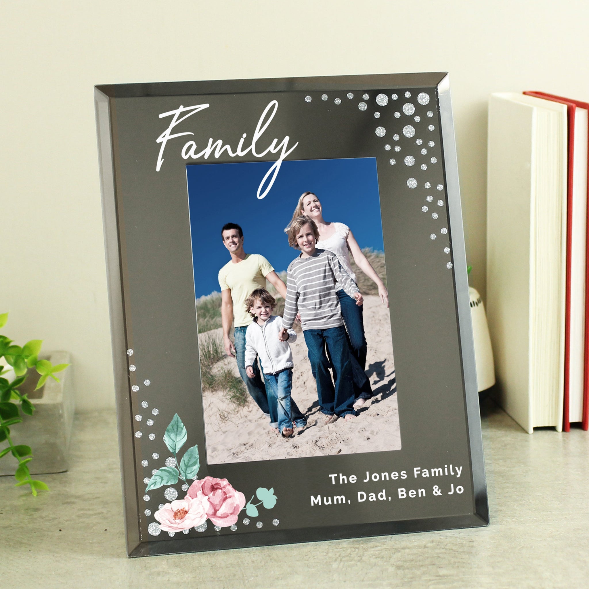 Personalised Floral 6x4 Diamante Glass Photo Frame: 3 - Photo Frames By Gift Moments