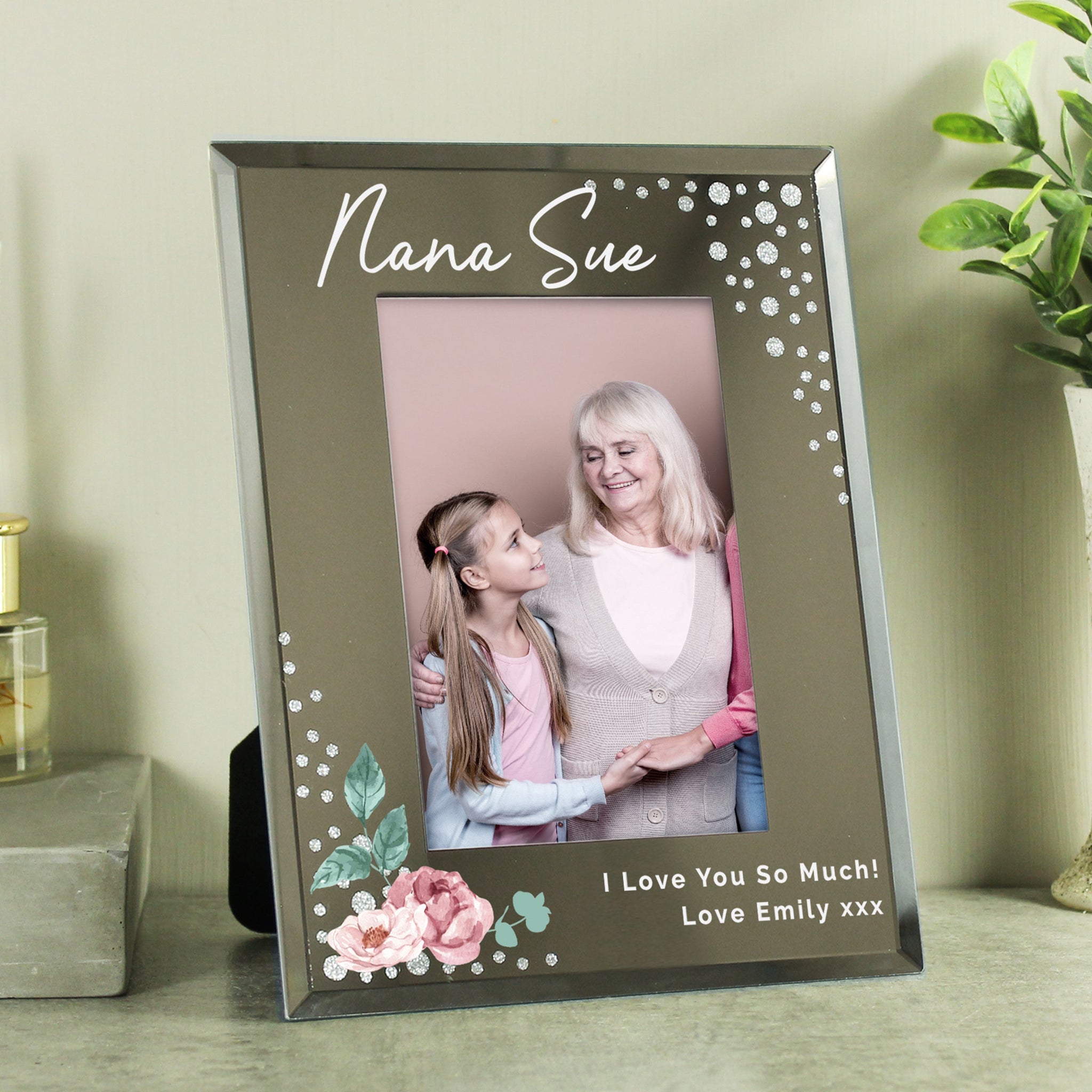 Personalised Floral 6x4 Diamante Glass Photo Frame: 2 - Photo Frames By Gift Moments