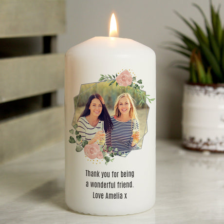 Personalised Floral Abstract Photo Upload Pillar Candle: 6 - Candles By Gift Moments