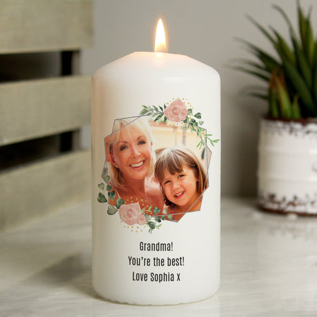 Personalised Floral Abstract Photo Upload Pillar Candle: 4 - Candles By Gift Moments