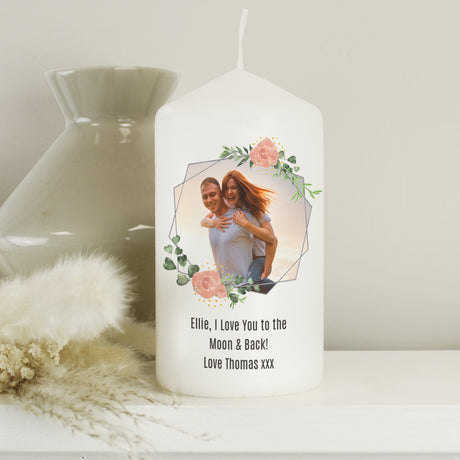 Personalised Floral Abstract Photo Upload Pillar Candle: 3 - Candles By Gift Moments
