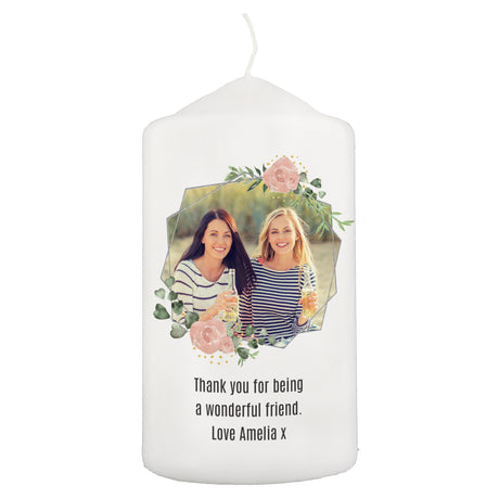 Personalised Floral Abstract Photo Upload Pillar Candle: 5 - Candles By Gift Moments