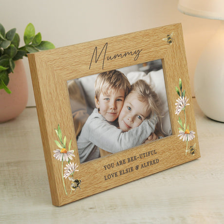 Personalised Floral Bee 6x4 Oak Finish Photo Frame: 2 Photo Frames By Gift Moments