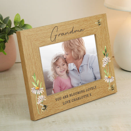 Personalised Floral Bee 6x4 Oak Finish Photo Frame: 4 Photo Frames By Gift Moments