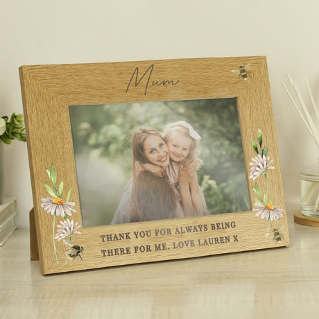 Personalised Floral Bee 6x4 Oak Finish Photo Frame: 3 Photo Frames By Gift Moments