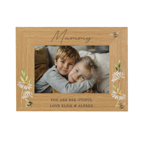 Personalised Floral Bee 6x4 Oak Finish Photo Frame: 5 Photo Frames By Gift Moments