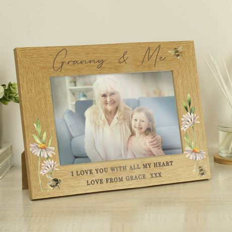 Personalised Floral Bee 6x4 Oak Finish Photo Frame: 1 Photo Frames By Gift Moments