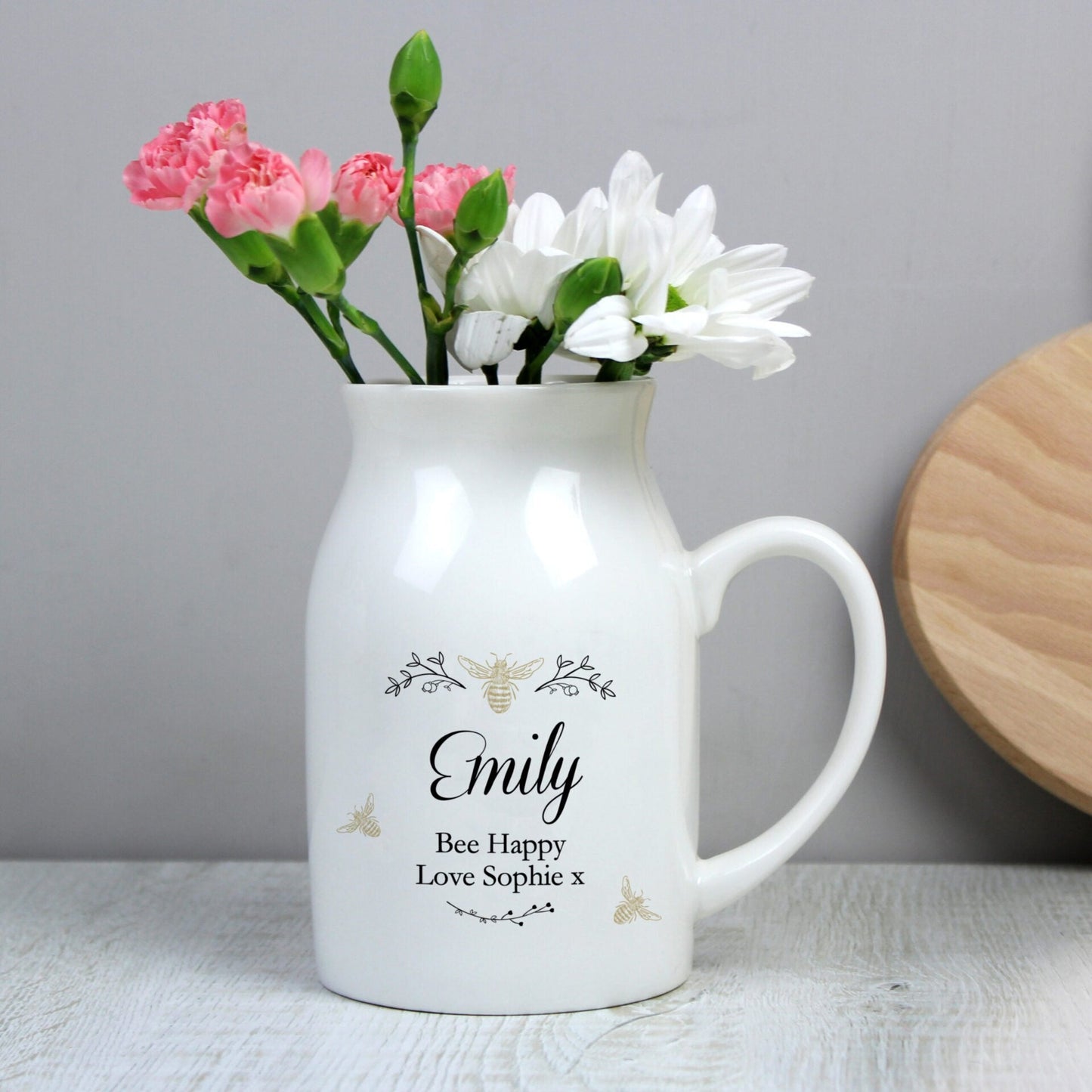 Personalised Floral Bee Flower Jug Vase: 1 - Vases By Gift Moments