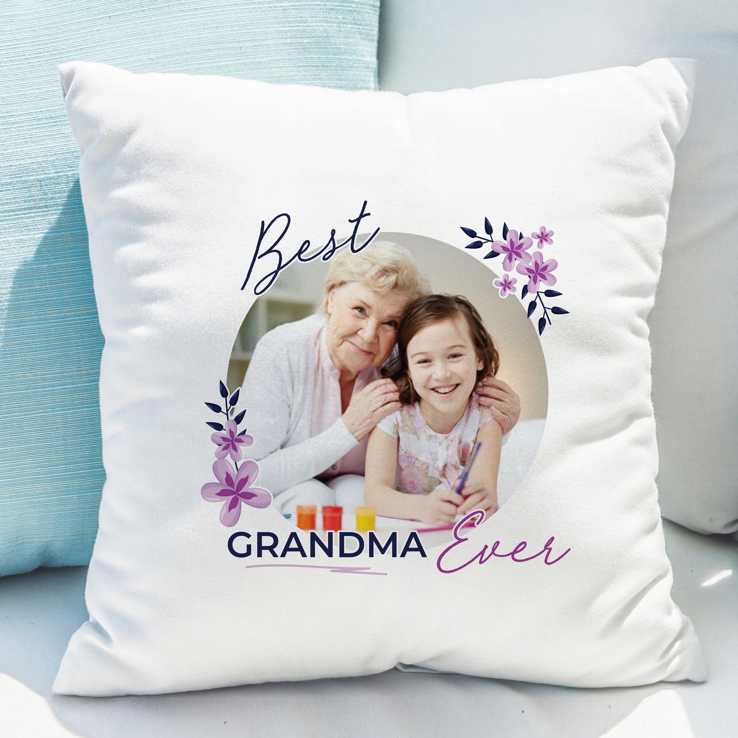 Personalised Floral Best Ever Photo Upload Cushion: 2 - Cushions By Gift Moments