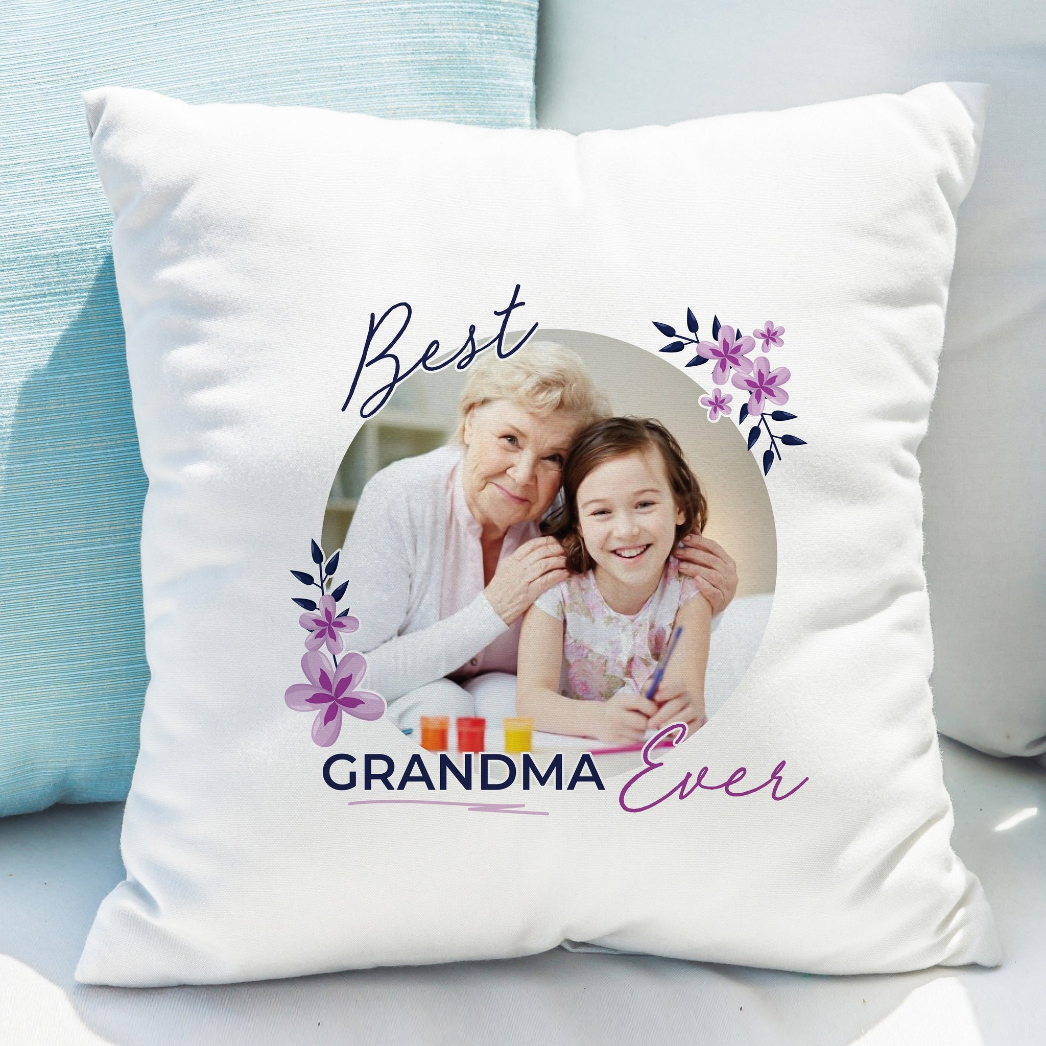 Personalised Floral Best Ever Photo Upload Cushion: 2 - Cushions By Gift Moments